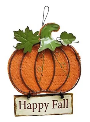 Ashland Brand Metal & Burlap Pumpkin Thanksgiving  Happy Fall  Wall Sign 12   • $16.99