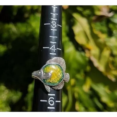 Signed Kabana 925 Sterling Silver Enamel Tropical Fish Ring Size 5 • $65