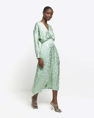 River Island Womens Green Tea Jacquard Dress Size 10 • £24