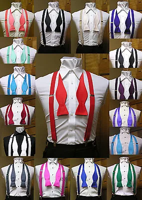 Men's Clip-on Suspenders X Back And Self Tie Bow Tie Steampunk Costume Tux Prom • $10.98