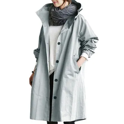 UK Womens Oversize Hooded Trench Coat Ladies Outdoor Wind Raincoat Forest Jacket • £15.99