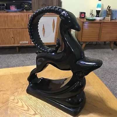 HAEGER Pottery 305 Large Black Ram Gazelle Statue 1993 19x16x6 11 Lbs • $79