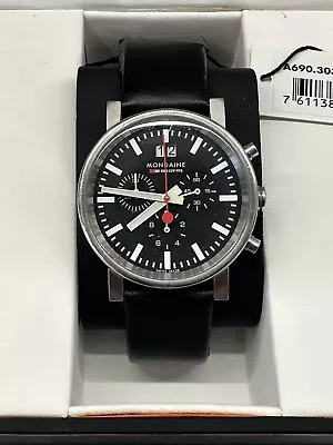 Mondaine Evo Big Steel Chrono Mens Watch Black With Box And Papers. • $204.83