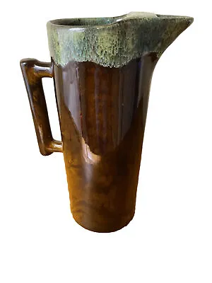 Anna Van Briggle Green On Brown Drip Glaze Pitcher 11.5  Tall Signed • $50