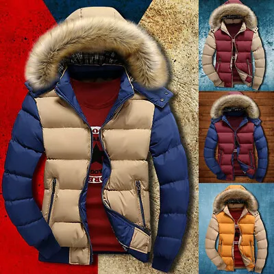 Bubble Padded Mens Fur Hooded Coat Winter Warm Thick Puffer Quilted Parka Jacket • £32.50
