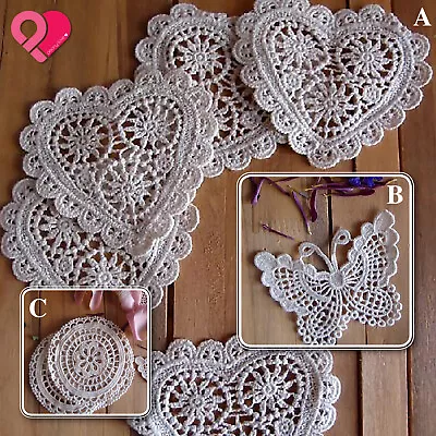 Rustic Vintage Hand Embroidered Floral Crochet Lace Doily Heart Butterfly Round • $5.29