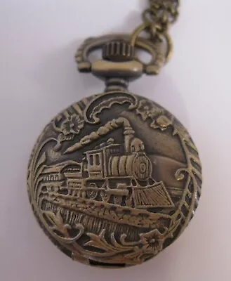 Railroad Train Ladies Pocket Watch Pendant Necklace Vintage Style Gifts For Her  • $32.99