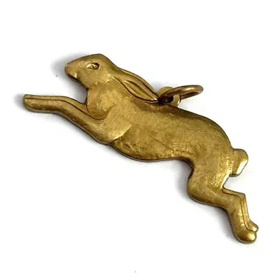 Vintage Brass Charm Running Rabbit Tiny Pendant Jewelry • $12.99