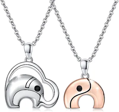 Mother Daughter Necklace Set For 2 Matching Mom Elephant Necklace Daughter Gifts • $134.27