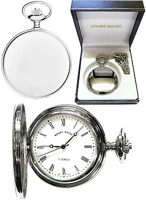 Mount Royal Hunter Pocket Watch 17 Jewel Chrome-Plated Free Engraving (B24mr) • $101.94