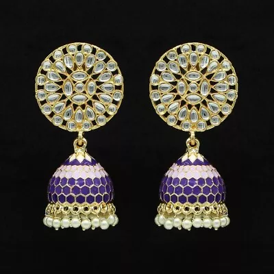 Purple Kundan Earrings/Meenakari Earrings/Jhumka/Indian Earring/Indian Jewelry/ • $12