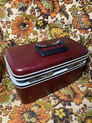 Vintage Samsonite Train Case Luggage Carry On Burgundy Mirror Make Up Pockets • $31