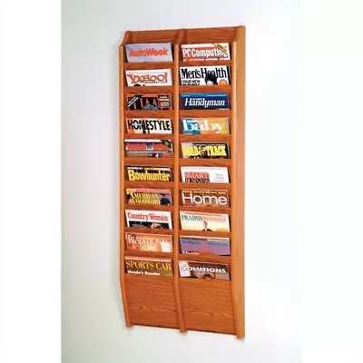 Pemberly Row 20 Pocket Wall Mount Magazine Rack In Medium Oak • $228.12