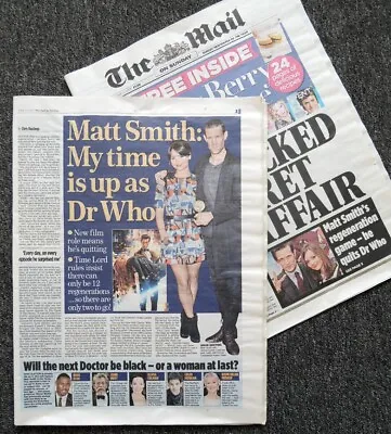 £14.99 • Buy Mail On Sunday Newspaper 2 June 2013 . Matt Smith Quits Doctor Who - Front Cover
