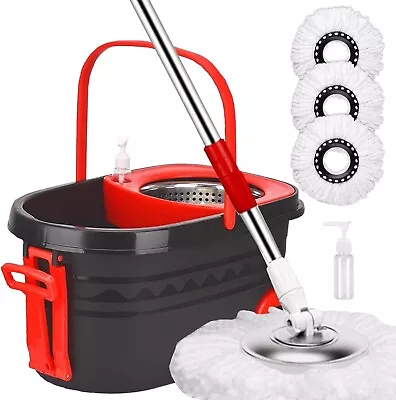 360° Spin Mop And Bucket With Wringer Set On Wheels Floor Cleaning System Black • $30.99