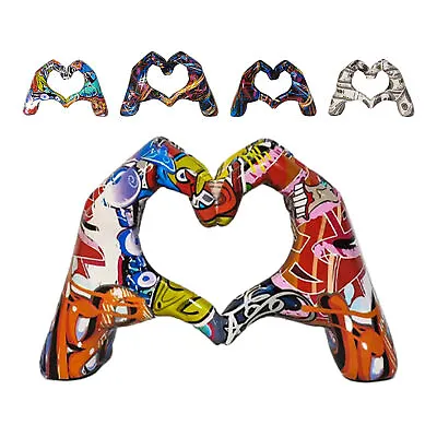 Heart Hands Sculpture Colorful Graffiti Love Gesture Ornament Art Figurines • £22.45