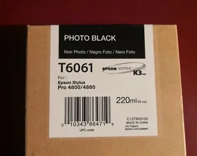 06-2023 NIB GENUINE EPSON T6061 PHOTO BLACK K3 INK 220ml STYLUS PRO 4800 4880 • $99.89