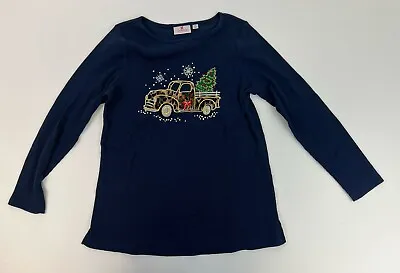 Quacker Factory Leopard Bling Waffle Knit Top Pick-Up Truck Christmas Tree Sz M • $23