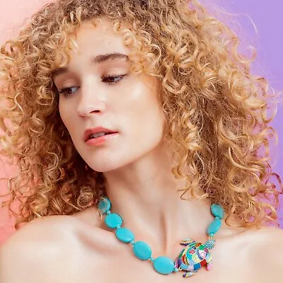 New $220 HEIDI DAUS  Totally Tortoise  Turquoise NEON TURTLE Crystal Necklace  • $173.40