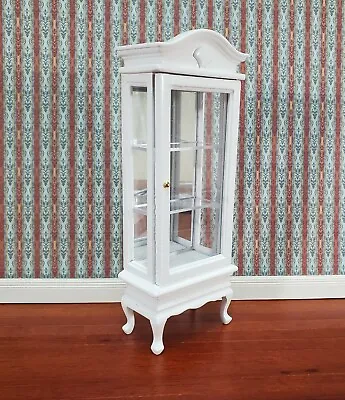 Dollhouse Curio Cabinet Mirrored Back Hutch White Finish 1:12 Scale Miniature • $18.99