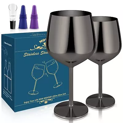 Stainless Steel Wine Glass Set Of 2 18oz Black Wine Glass Unbreakable Metal... • $39.60