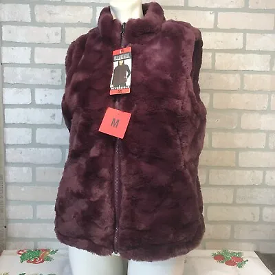 Nicole Miller Ladies' Reversible Vest Wine Faux Fur ~ Soft & Cozy!  Small & Med • $15