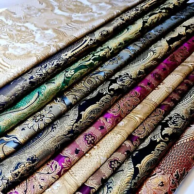 £15.99 • Buy Gold Metallic Brocade Damask Fabric Craft Dress Quilting Material 44  Meter