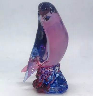 Seguso Vetri D'Arte Murano Vintage Pink Blue Sommerso Art Glass Bird Figure • $325.50