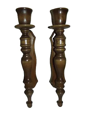 Wood Wall Sconce Candle Holders (Lot Of 2)Turned Farmhouse Rustic 15.5  Long Vtg • $29.99