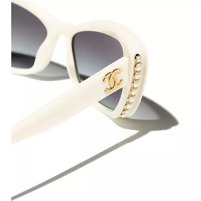 Chanel 5481H 1255/S6 Sunglasses Creamy White W/ Glass Pearls Gold CC Logo  • £237.48