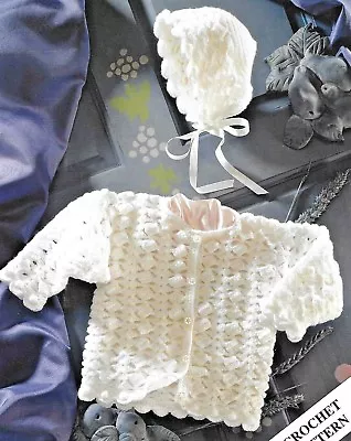 Crochet Pattern - Sweet Little Baby Girl's Cardigan & Bonnet 4-ply 14 - 22  • £1.99