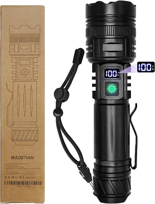 Torcia LED 25000 Lumen Ricaricabile – Professionale, 5 Modalità, IP65 – Con Batteria Inclusa