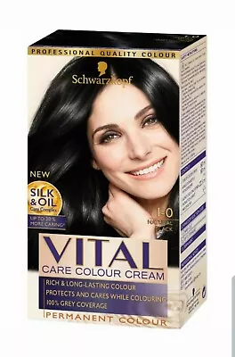 £8.99 • Buy Schwarzkopf Vital NATURAL BLACK Permanent Hair Colour Dye 100% GREY COVERAGE 