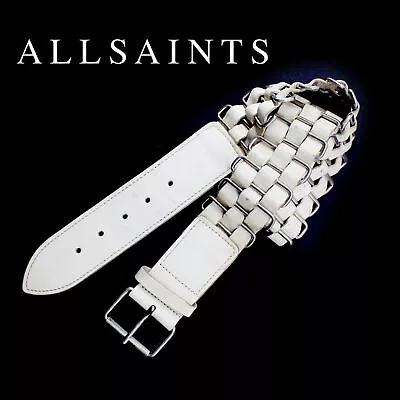 All Saints Off White Belt Wide Waist Chain Link Leather Weave Distressed S • £24.11