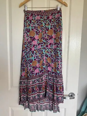 $90 • Buy Size 8 Arnhem Spanish Rose Turquoise Maxi Long Floral Skirt