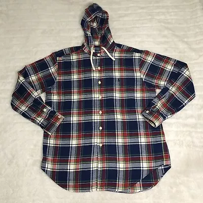 Vintage Polo Ralph Lauren Hoodie Flannel Jacket Button Up Men’s Large Plaid • $45