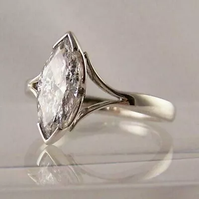 1.32 Ct Marquise Cut Moissanite Solitaire Engagement Ring 14k White Gold Plated • $139.48