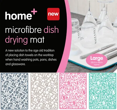 Large Microfibre Dish Drying Mat Washing Up Drying Kitchen Sink Drainer 38x48 Cm • £5.49