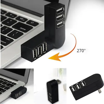 Mini 3 Port USB 2.0 Rotating Splitter Adapter Hub For PC Laptop Notebook  HOT • $2.72