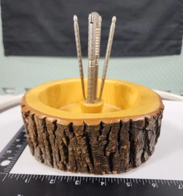 $30 • Buy Vtg Nut Cracker Set Turned Wood Log Bark Bowl Dish 2 Picks Nutcracker Felt 7  Di