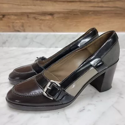 Women's 6.5-7 37 Marni Buckle Loafer Pumps Shoes Block Heels Black Brown Leather • $55.20