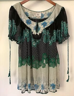 Eci New York Woman's Black Teal Green Short Sleeve Blouse Peasant Top Plus Sz 20 • $15.99