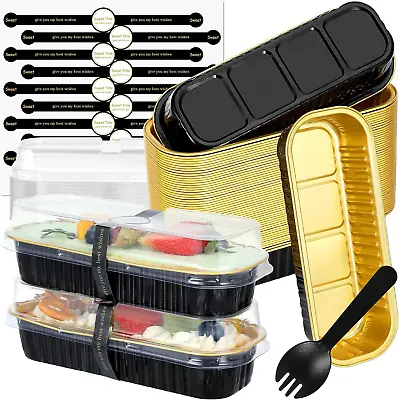 Mini Loaf Pans With Lids And Spoons (50 Pack Black 6.8Oz) Rectangle Aluminum F • $18.86