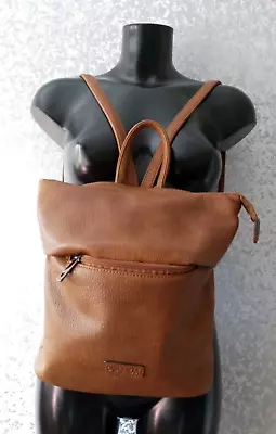 CASA DI NOVA Tan Brown Faux Leather Backpack Top Handle Adjustable Strap Medium • £12