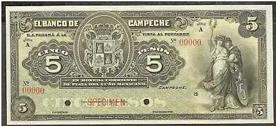 Mexico S-108s; M-059s Banco De Campeche 5 Pesos A19xx AU-UNC • $1095