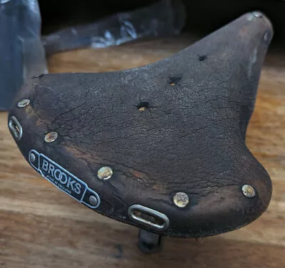Vintage Brooks Saddle B72 Brown Leather Sprung Rails Strap Loops W/ Seat Post • $17.70