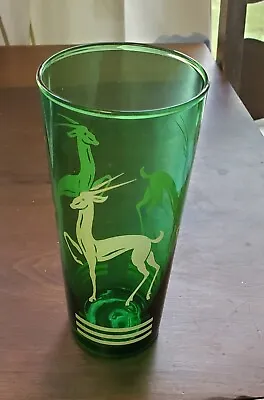 Vintage Gazelle Green Deco Drinks Glass • $7.50