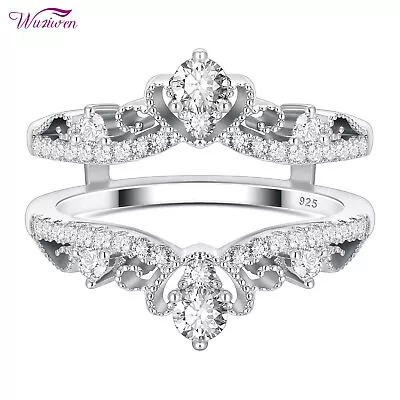 Wuziwen Sterling Silver Vintage Ring Enhancers Wedding Bands For Promise Ring CZ • $34.99
