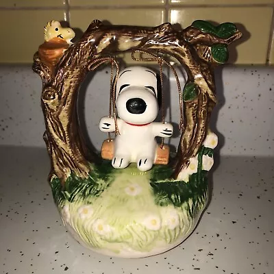 Vintage Aviva Peanuts Snoopy & Woodstock Music Box Swing Ceramic 1972 USA • $35