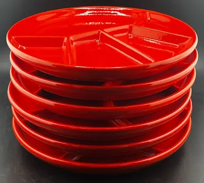 Vintage Gerz Mid Century Divided Red Stoneware Fondue Plate Set Of 6 • $95